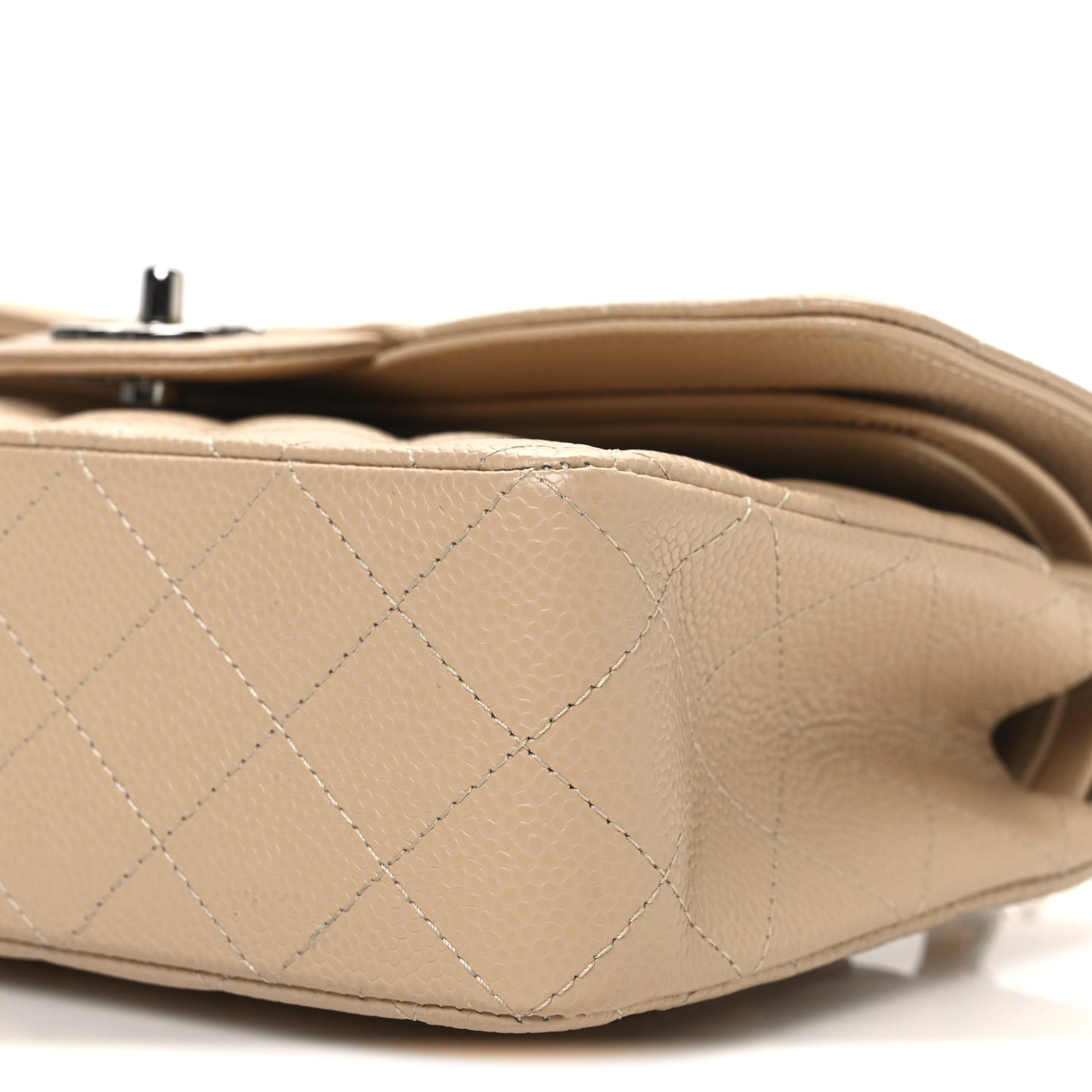 Caviar Quilted Small Double Flap Beige