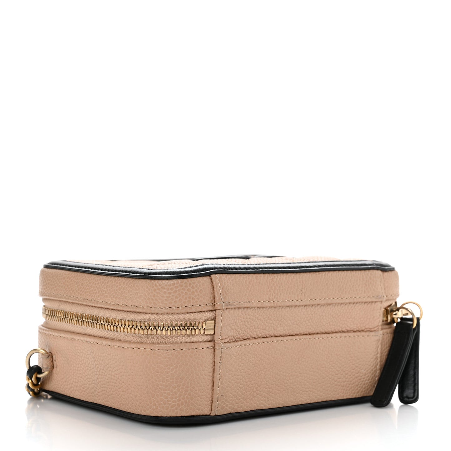 Caviar Quilted Small CC Filigree Vanity Case Beige Black