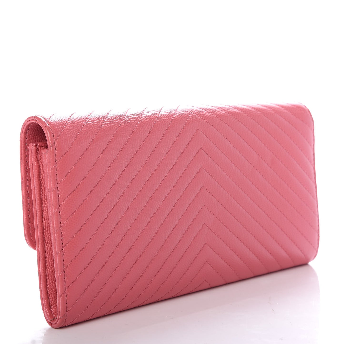 Caviar Chevron Quilted Large Gusset Flap Wallet Pink