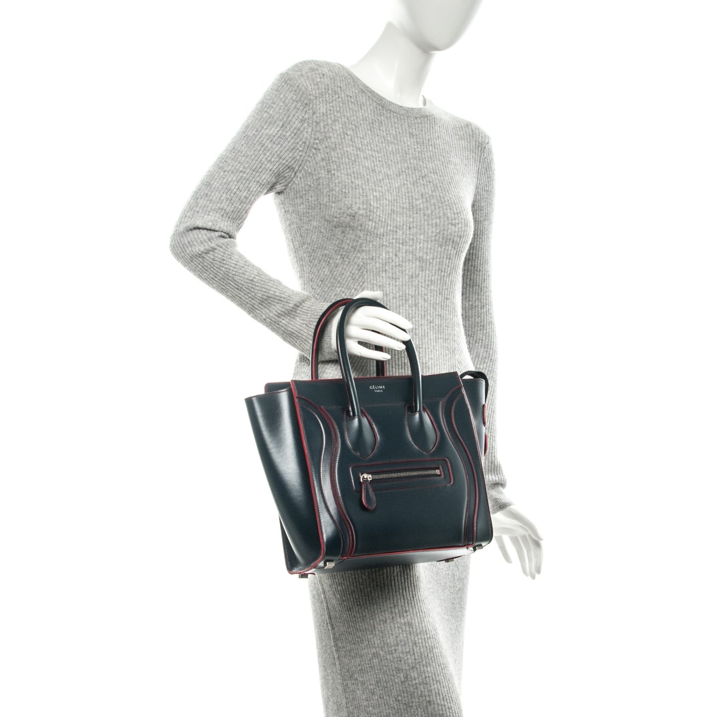 Satin Debossed Calfskin Micro Luggage Navy Blue