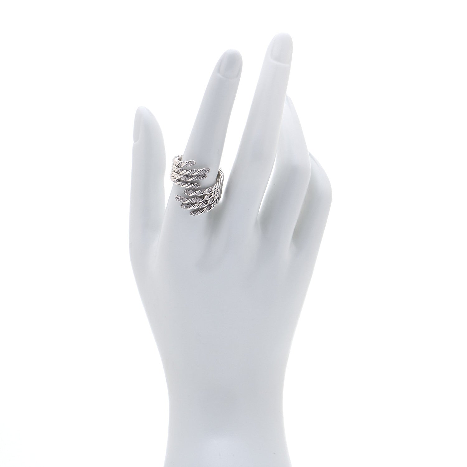 David Yurman Sterling Silver Diamond Willow Open Four Row Ring 56 7.5 2 of 4