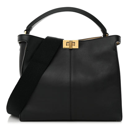 Fendi Vitello Seta Glazed Fabric FF 1974 Medium Peekaboo X-Lite Black Mogano Panna 1 of 10