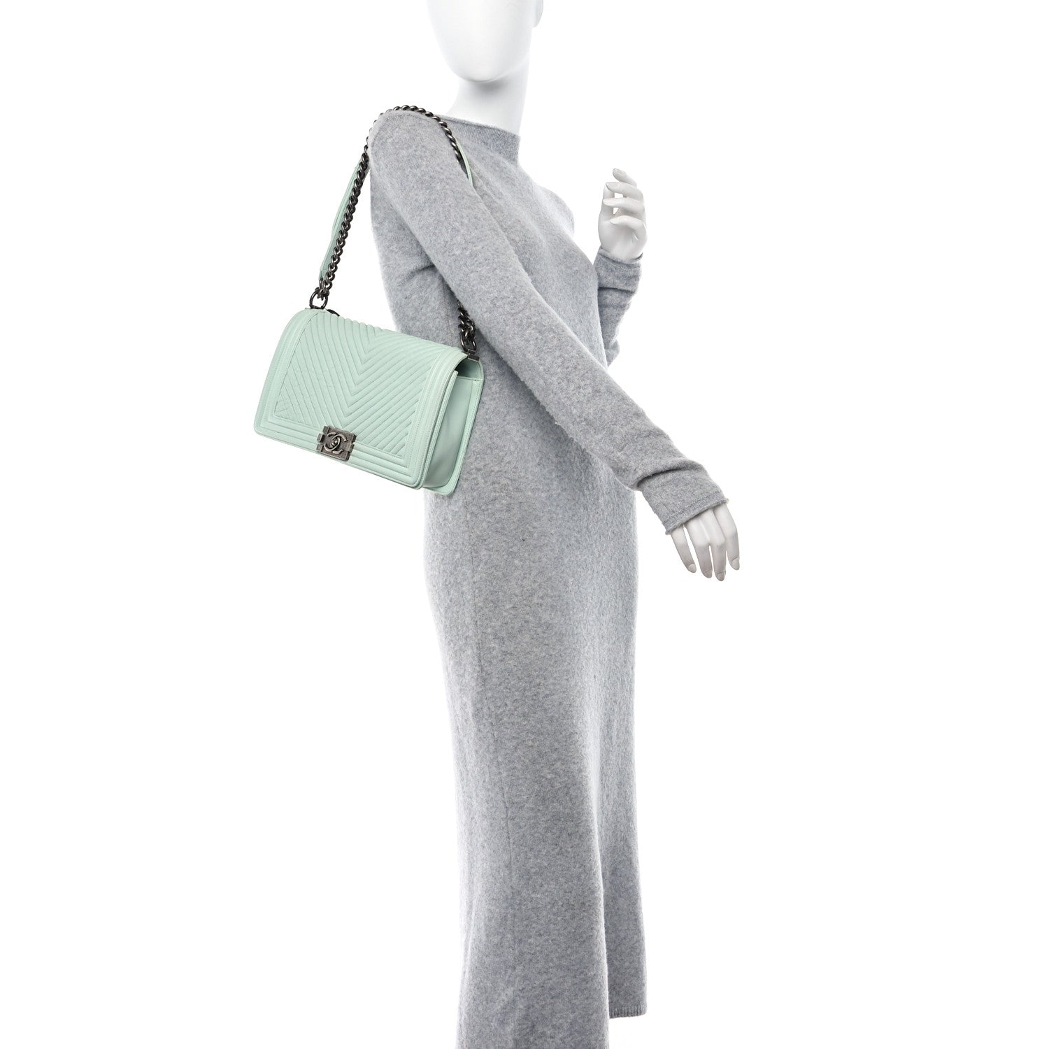 Chanel Wrinkled Lambskin Chevron Quilted New Medium Boy Flap Light Green 2 of 10