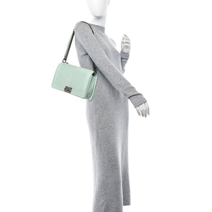 Chanel Wrinkled Lambskin Chevron Quilted New Medium Boy Flap Light Green 2 of 10