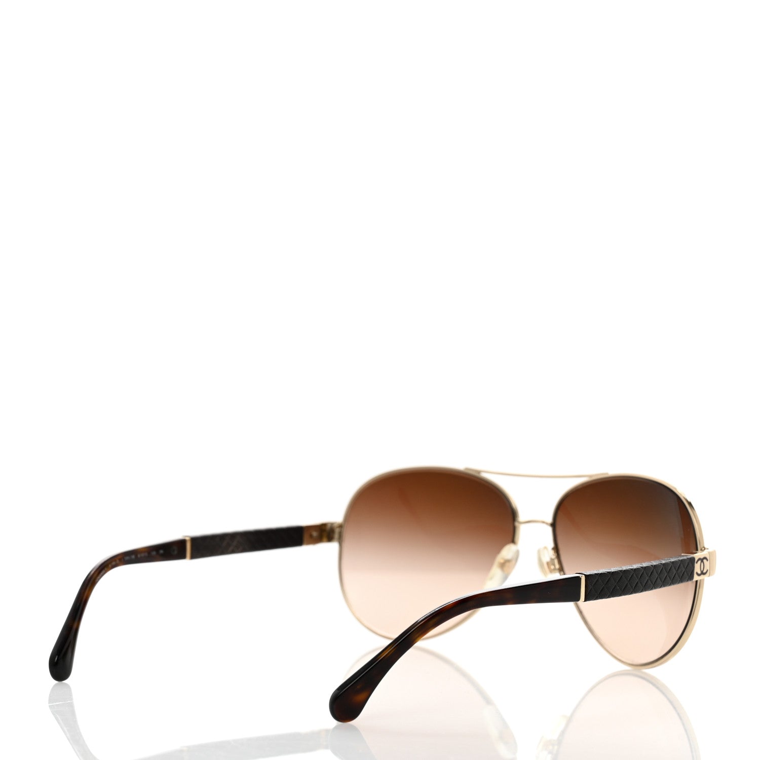 Chanel Lambskin Quilted CC Aviator Sunglasses 4195-Q Brown Gold 4 of 9