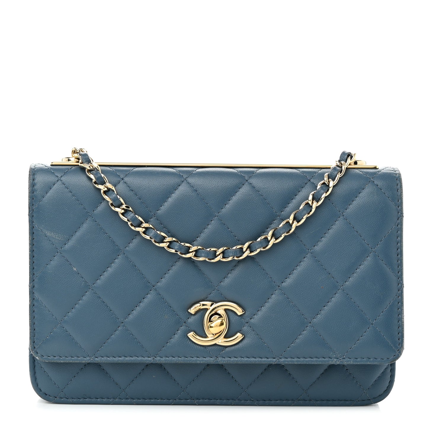 Lambskin Quilted Trendy CC Wallet On Chain WOC Blue