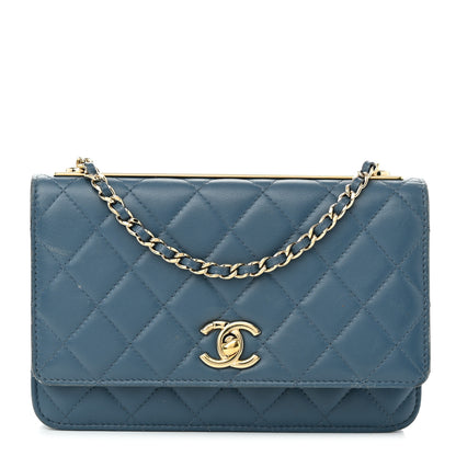 Chanel Lambskin Quilted Trendy CC Wallet On Chain WOC Blue 1 of 11