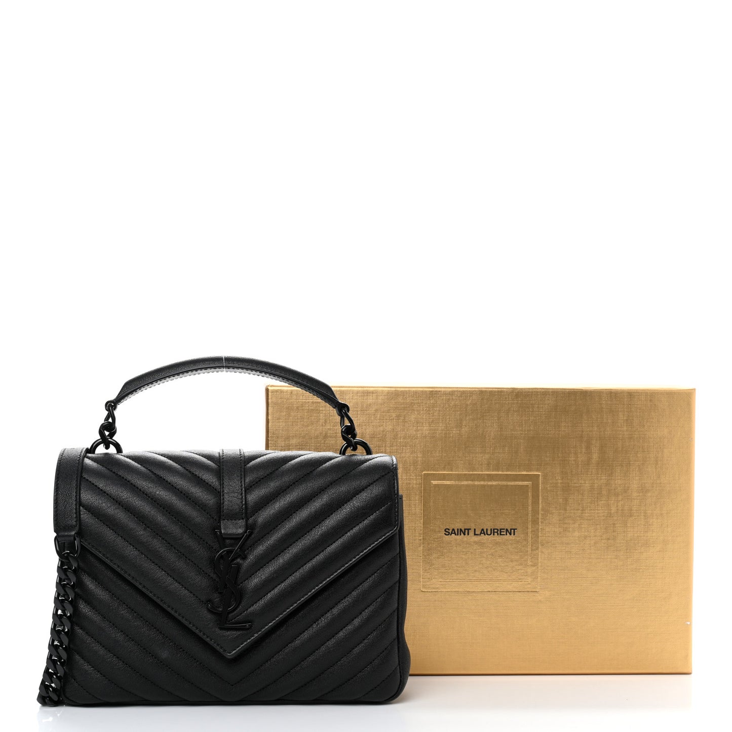 Sheepskin Matelasse Chevron Monogram Monochrome Medium College Bag Black