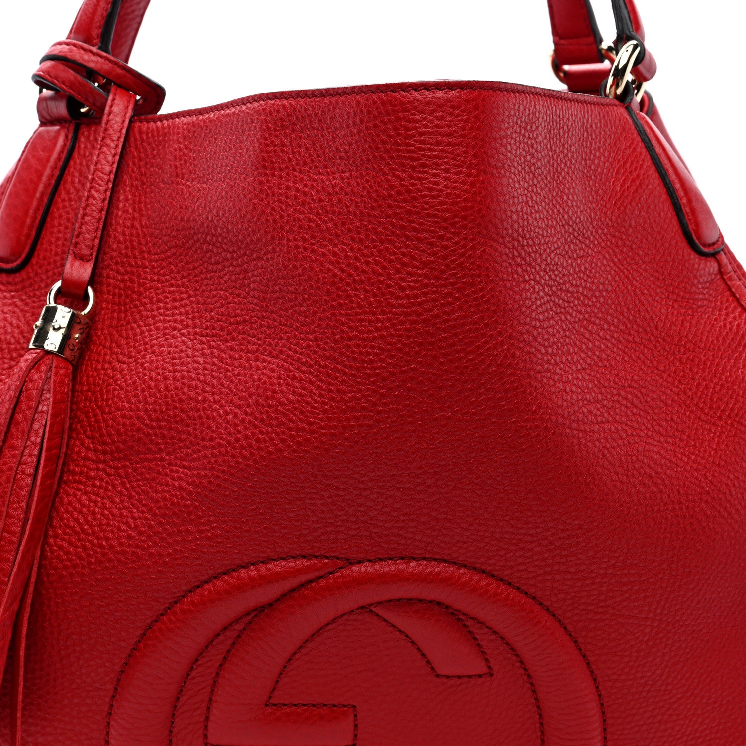 Gucci Pebbled Calfskin Large Soho Shoulder Bag Red 8 of 10