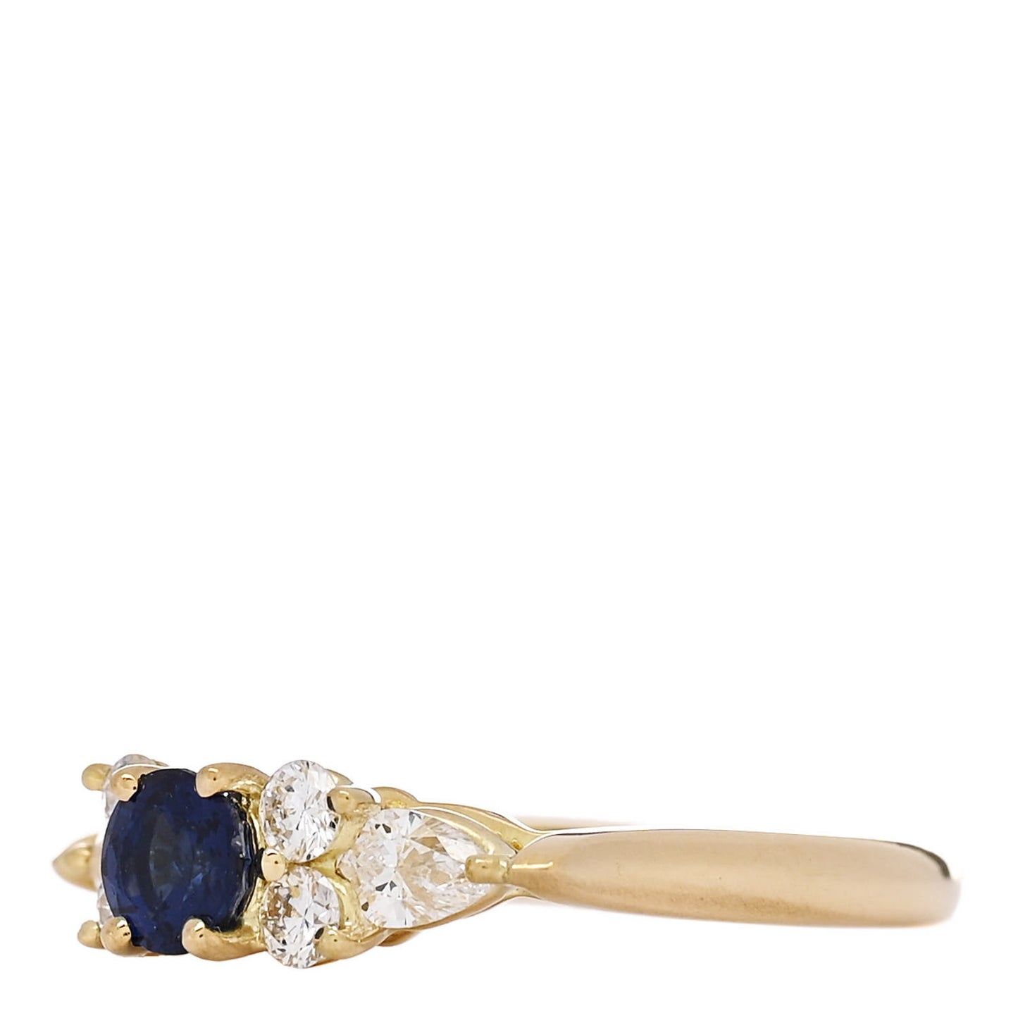 18K Yellow Gold Diamond Blue Sapphire Victoria Ring 48 4.5