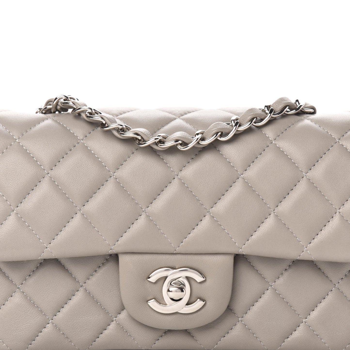 Lambskin Quilted Mini Rectangular Flap Grey