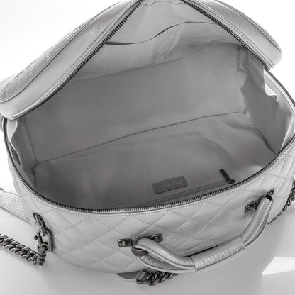 Chanel Metallic Calfskin Quilted Large Airlines Round Trip Bowling Bag Silver 5 of 7