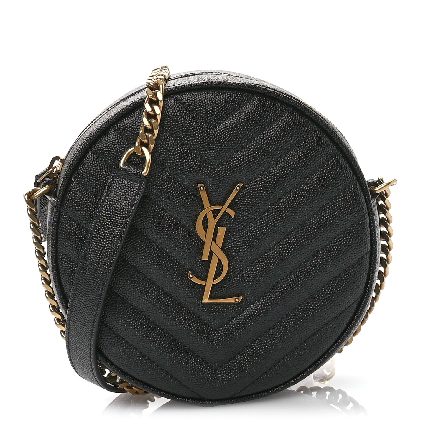 Grain De Poudre Matelasse Chevron Quilted Round Vinyle Camera Bag Black