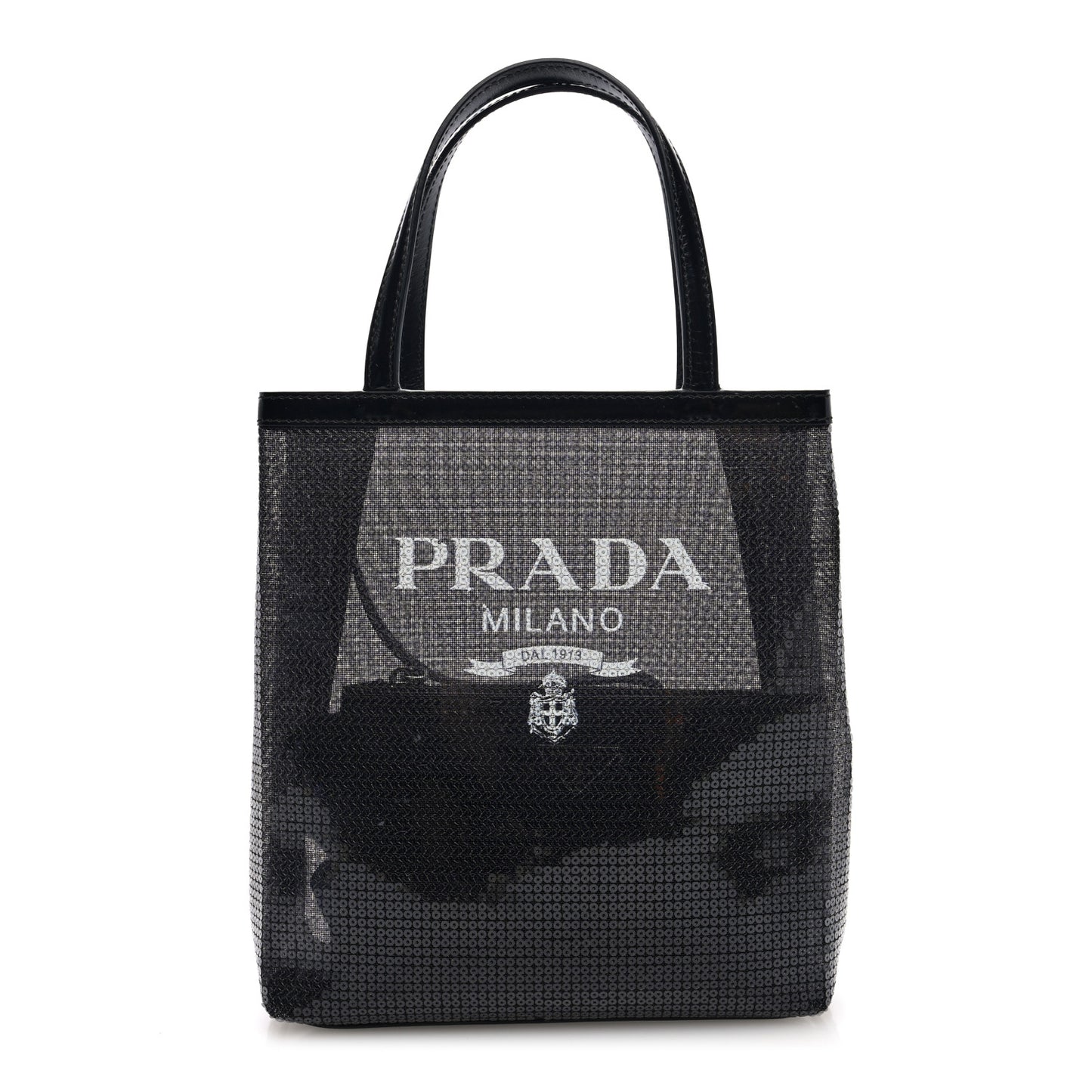 Sequin Rete Paillettes Small Tote Bag Black