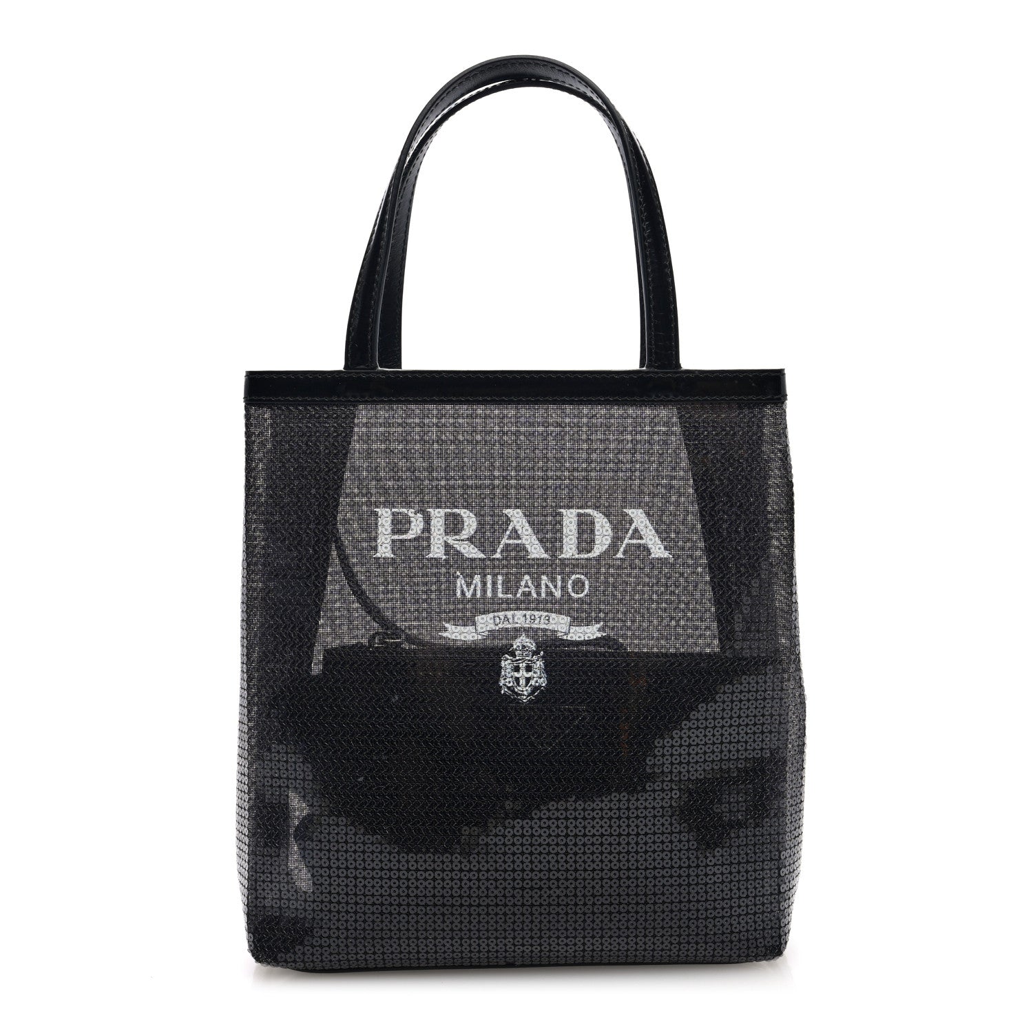 Prada Sequin Rete Paillettes Small Tote Bag Black 1 of 11