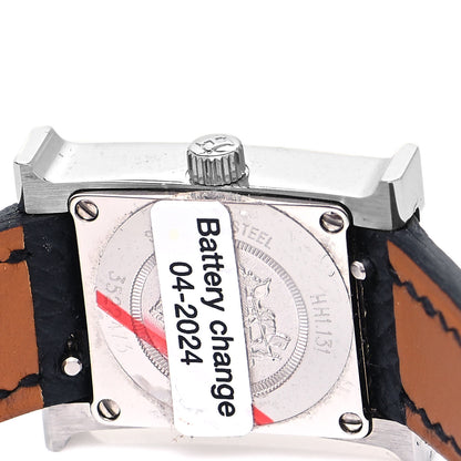 Hermes Stainless Steel Epsom Diamond Bezel Mother of Pearl 17.2mm Heure H Hour Quartz Watch Noir 4 of 5