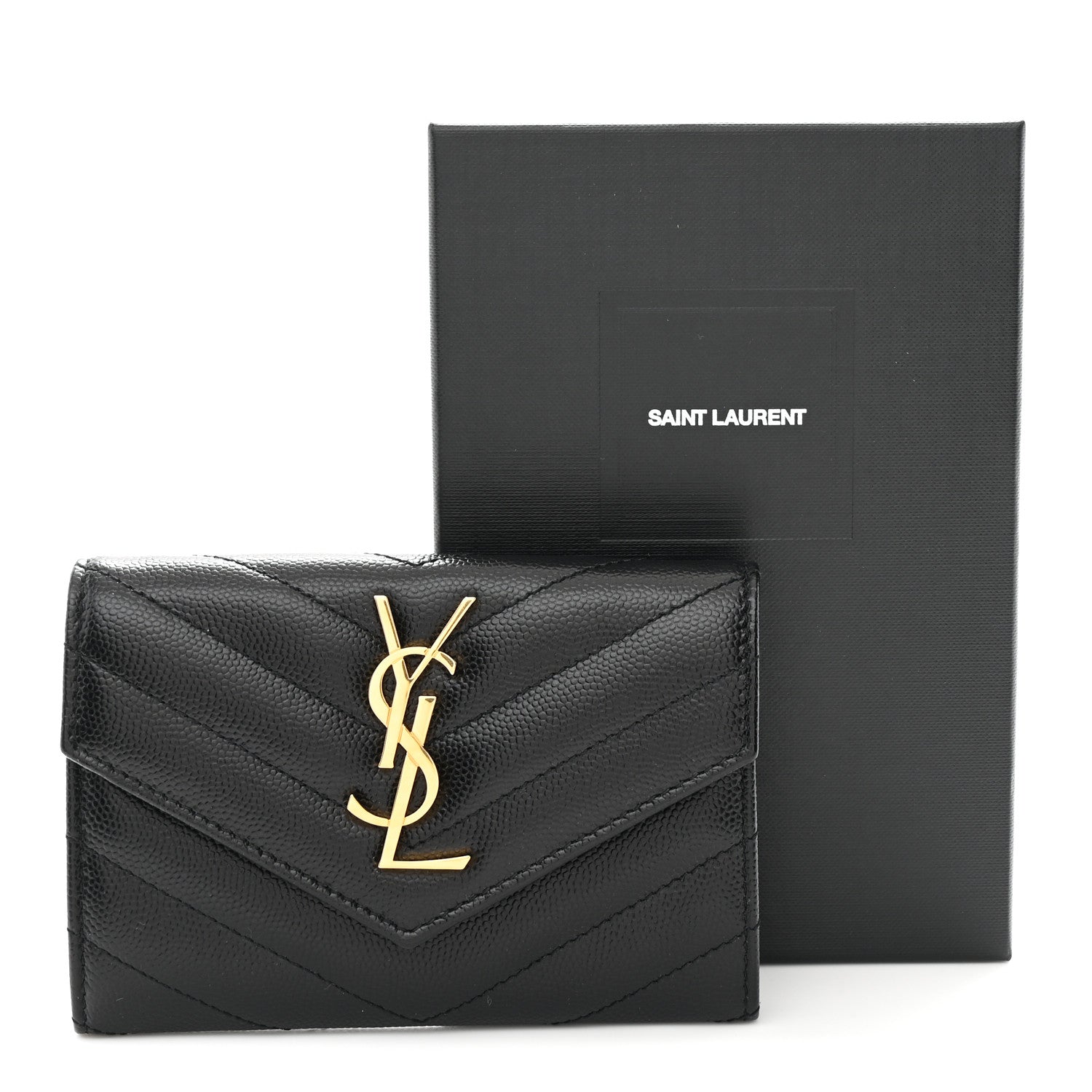Saint Laurent Grain De Poudre Matelasse Chevron Small Monogram Envelope Wallet Black 8 of 8