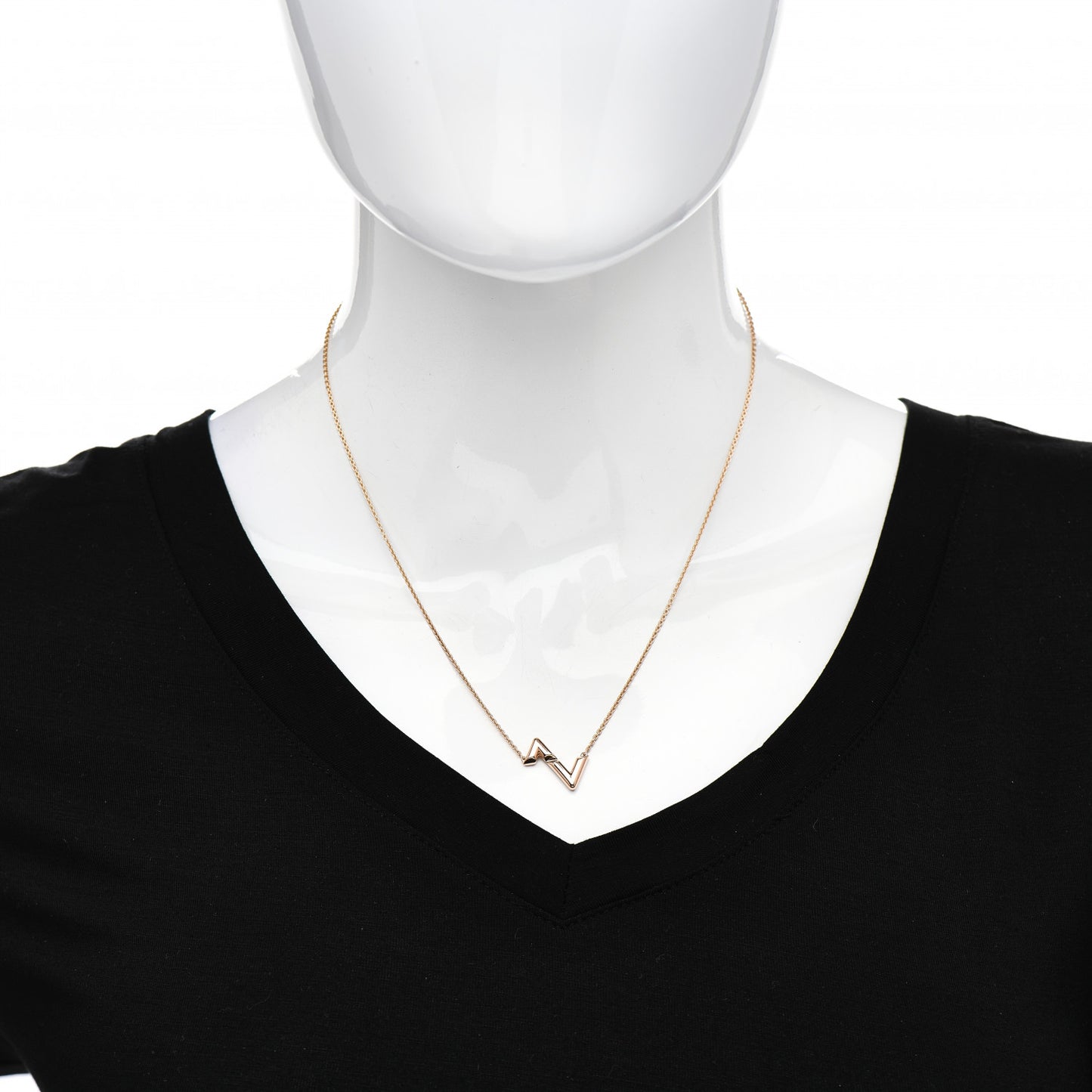 18K Pink Gold LV Volt Upside Down Pendant Necklace