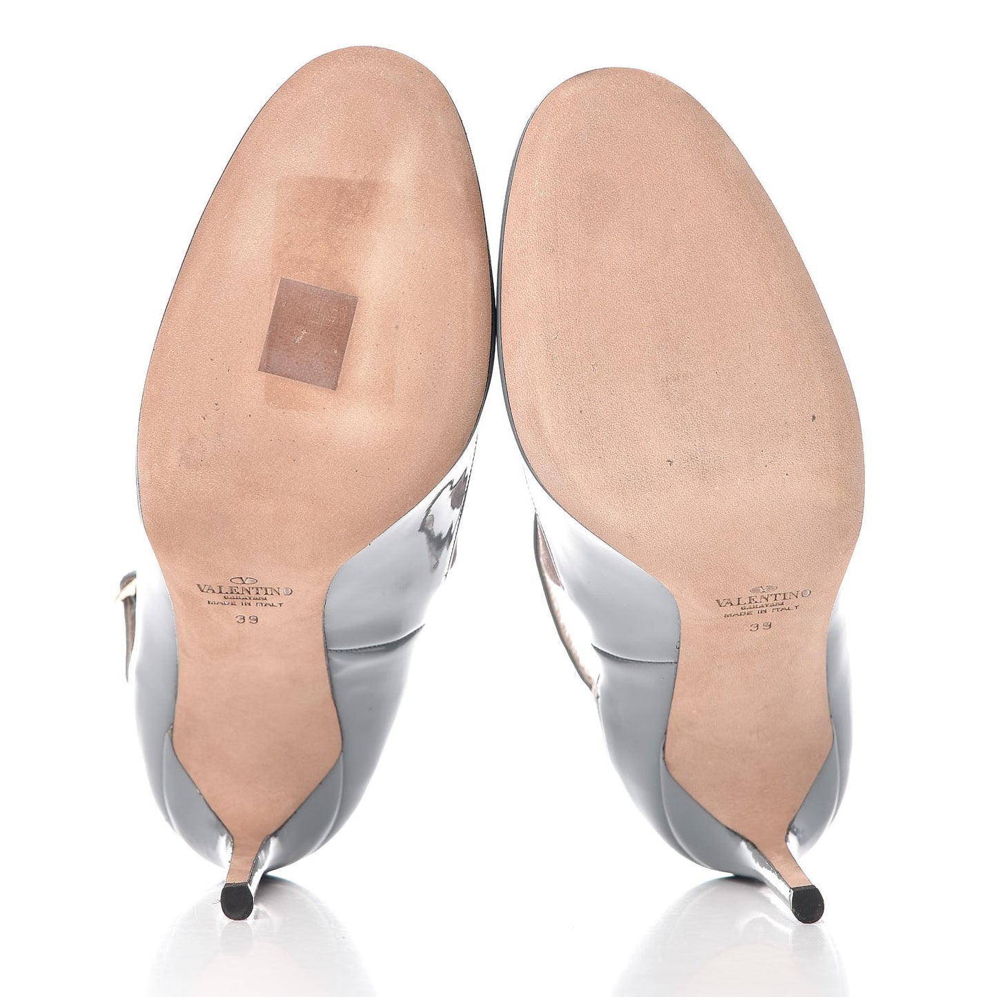 Patent Velvet T Bar Pumps 39 Grey Pink