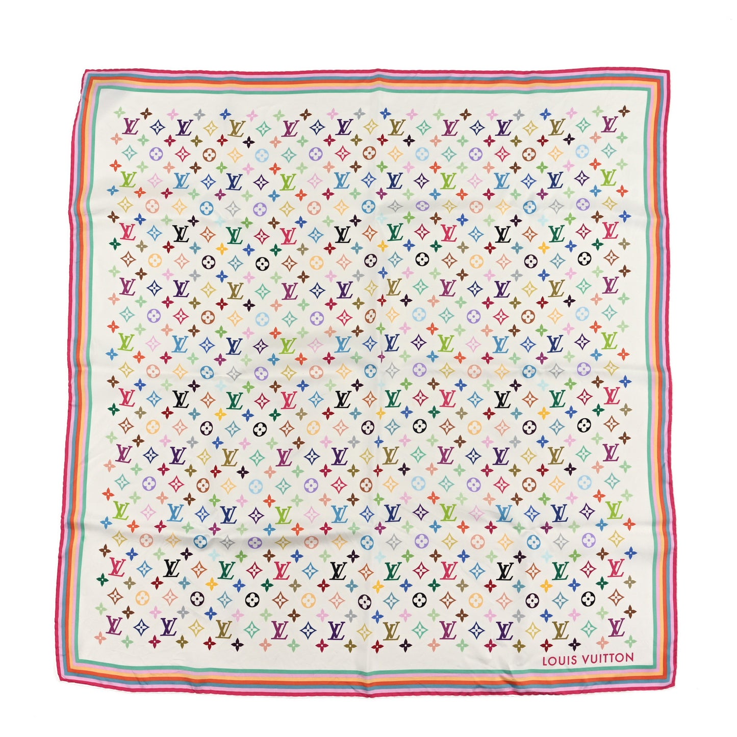 LV X TM Silk Monogram Multicolor Square Scarf 90 White