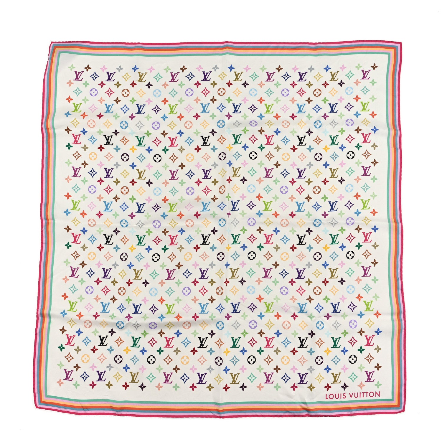 Louis Vuitton LV X TM Silk Monogram Multicolor Square Scarf 90 White 1 of 3
