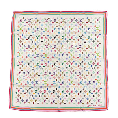Louis Vuitton LV X TM Silk Monogram Multicolor Square Scarf 90 White 1 of 3