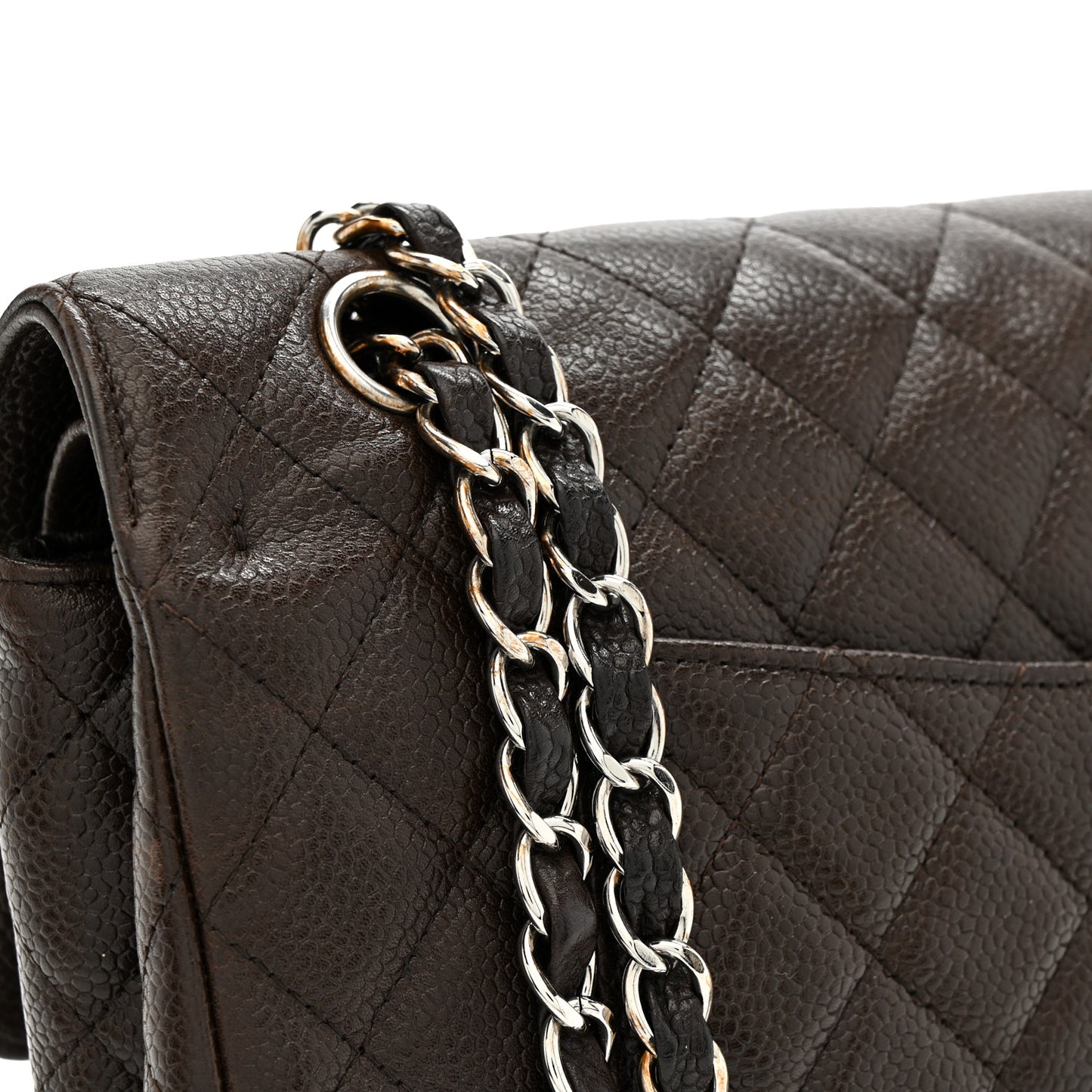 Caviar Quilted Medium Double Flap Brown
