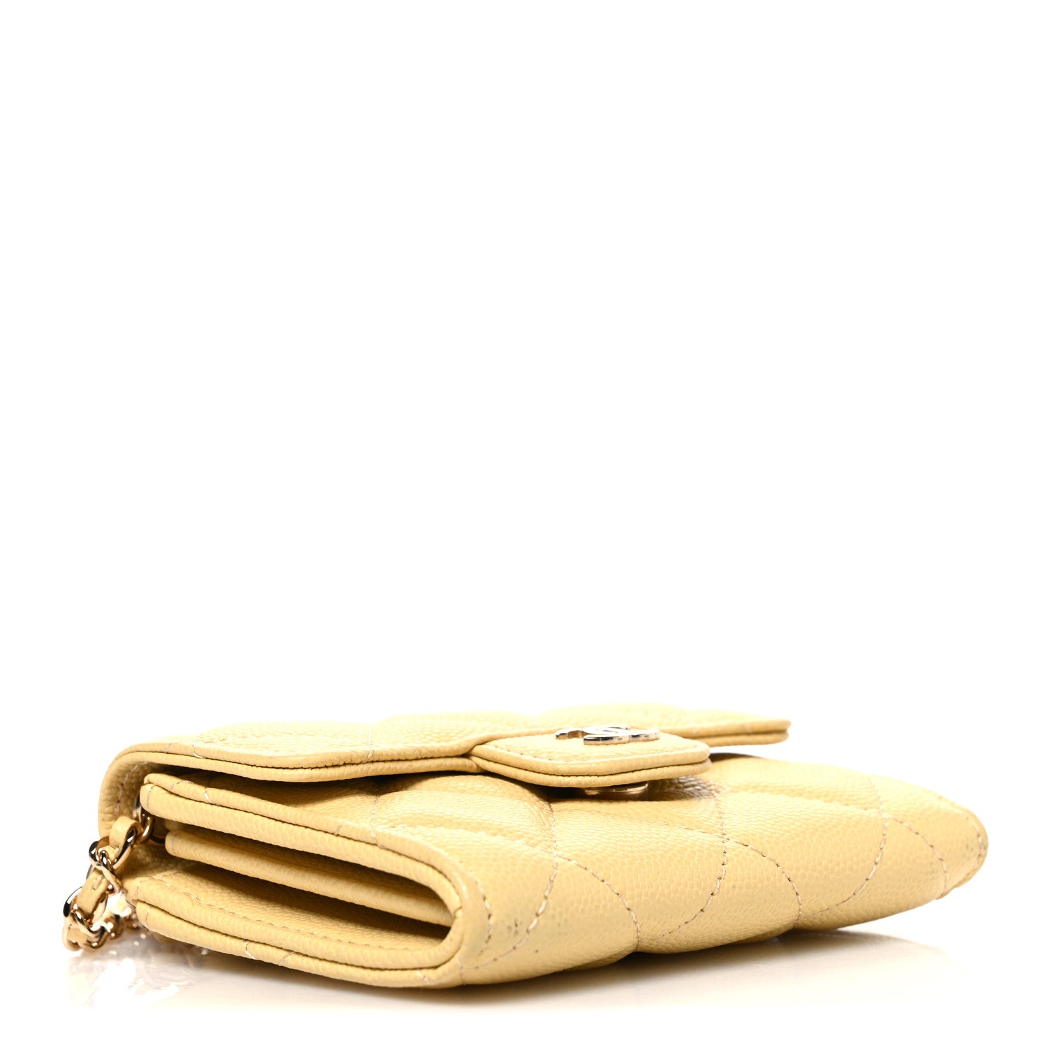 Chanel Caviar Quilted Flap Card Holder On Chain Yellow 4 of 11