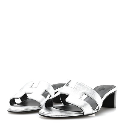 Hermes Metallic Goatskin Oasis Sandals 36.5 Gris Argente 4 of 8
