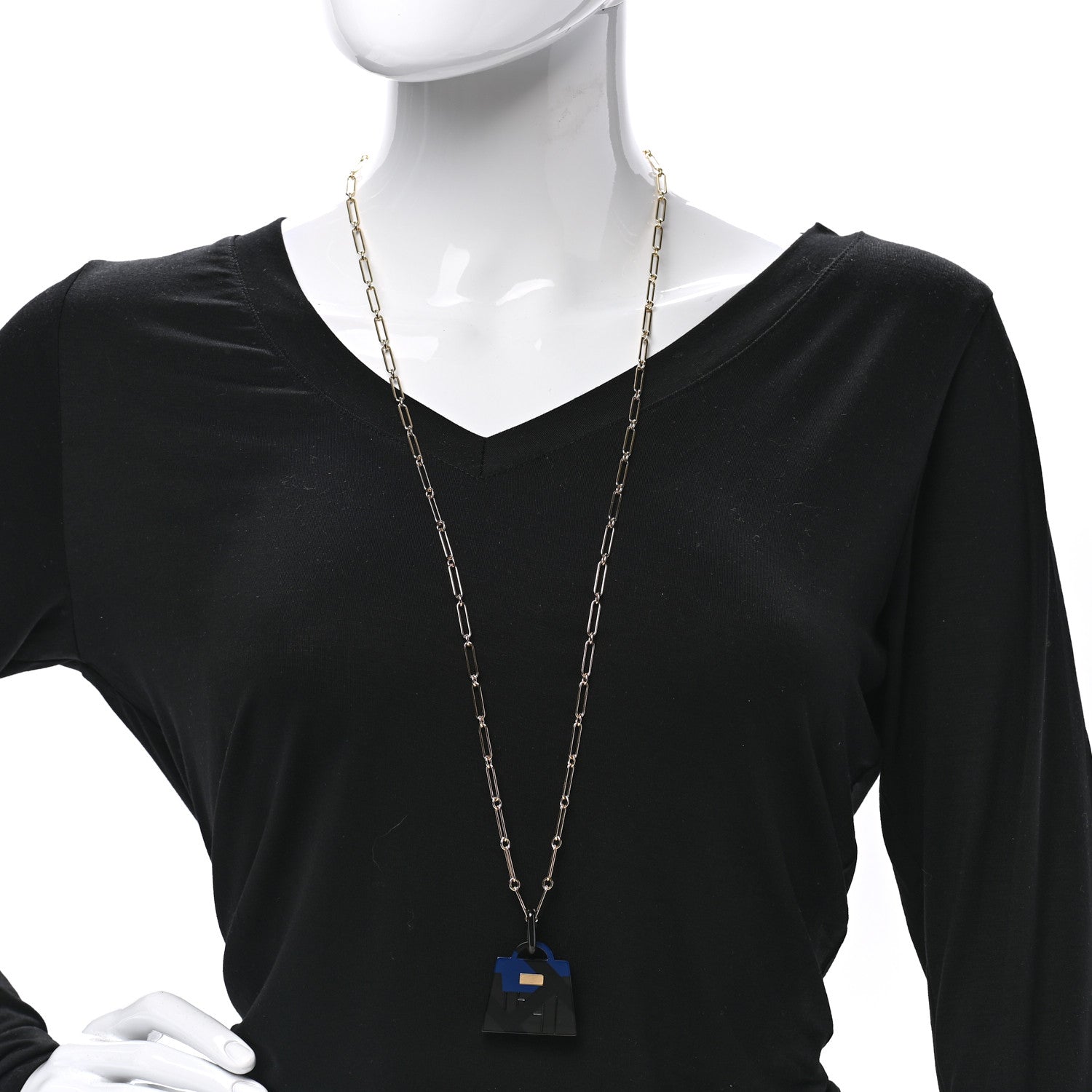 Hermes Permabrass Buffalo Horn Large Amulette Kelly Pendant Necklace 2 of 9
