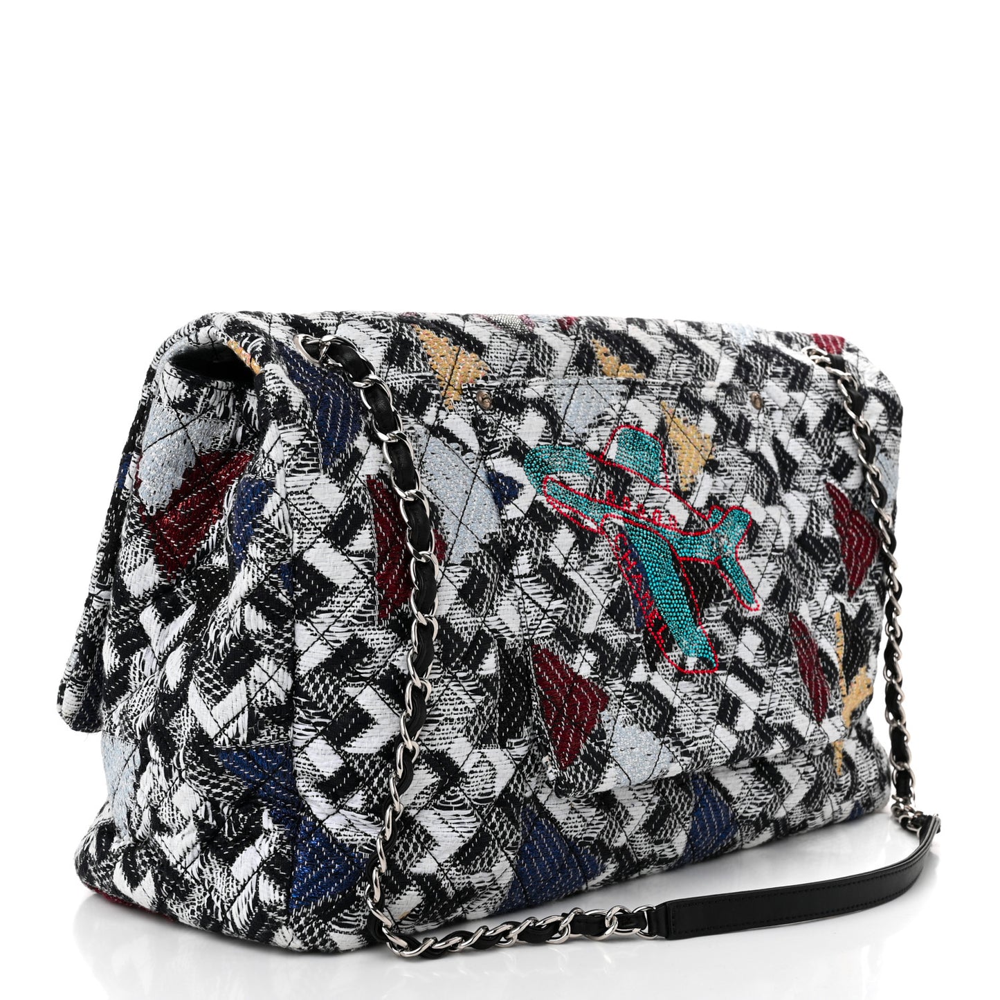 Tweed Strass Quilted XXL Plane Flap Black Multicolor
