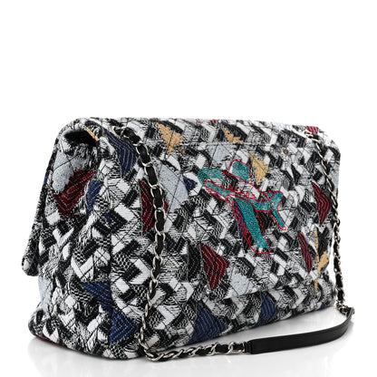 Chanel Tweed Strass Quilted XXL Plane Flap Black Multicolor 3 of 11