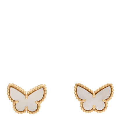 Van Cleef & Arpels 18K Yellow Gold Mother of Pearl Sweet Alhambra Butterfly Earrings 1 of 5