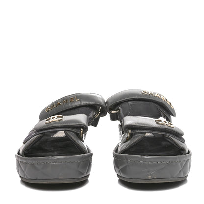 Chanel Shiny Calfskin Logo Platform Sandals 38 Grey 3 of 10
