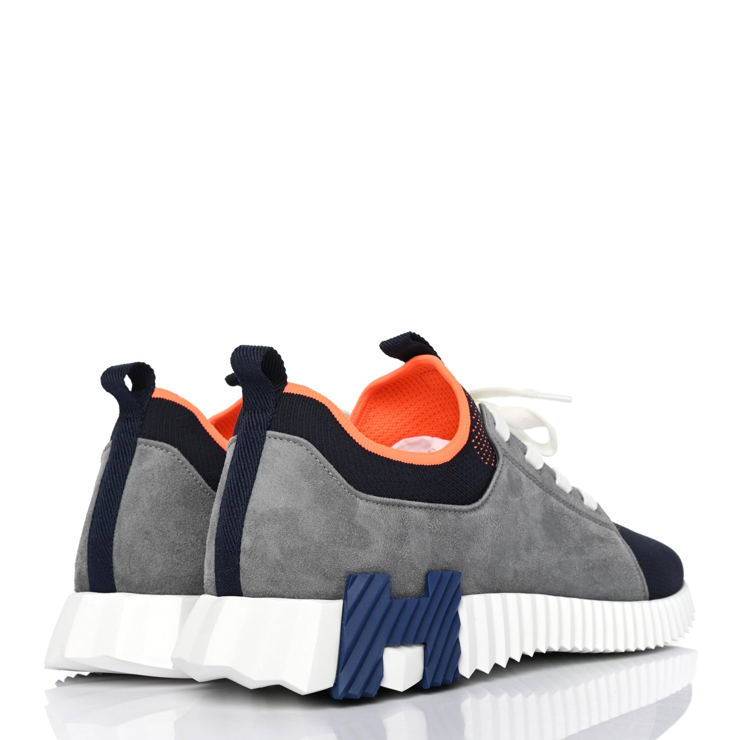 Hermes Knit Suede Goatskin Mens Depart Sneakers 42.5 Marine Gris Fumee 3 of 4