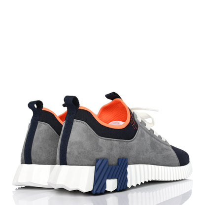 Hermes Knit Suede Goatskin Mens Depart Sneakers 42.5 Marine Gris Fumee 3 of 4