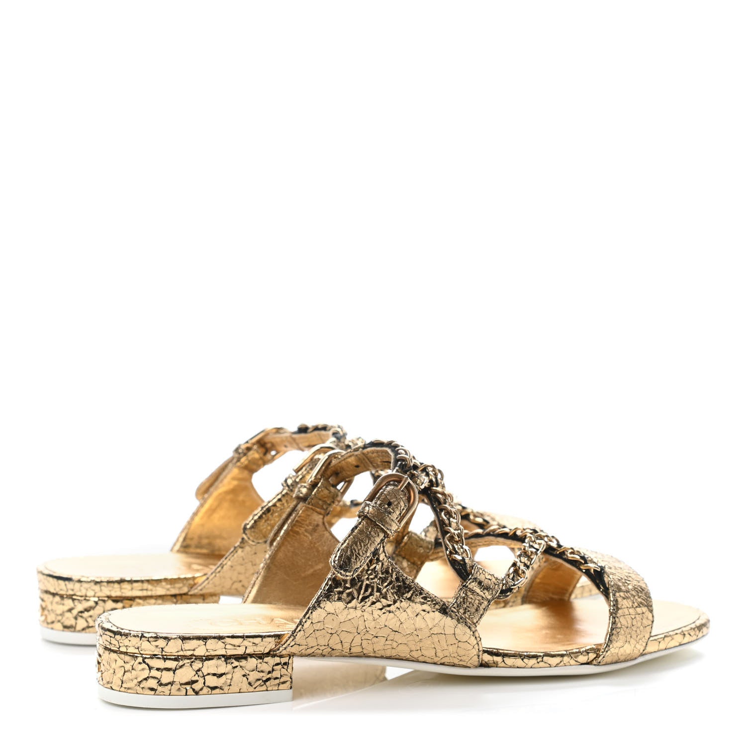 Chanel Metallic Crackled Calfskin Chain Sandals 36 Gold 2 of 4