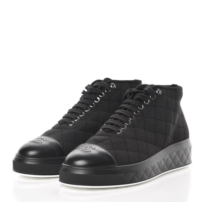 Chanel Fabric Quilted Lambskin Cap Toe Lace Up Sneakers 39 Black 3 of 8