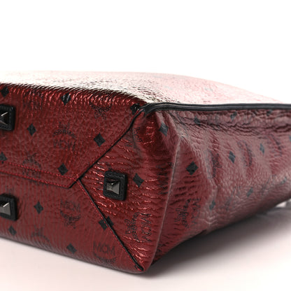 MCM Metallic Visetos Medium Kira North South Shopper Tote Scooter Red 9 of 9