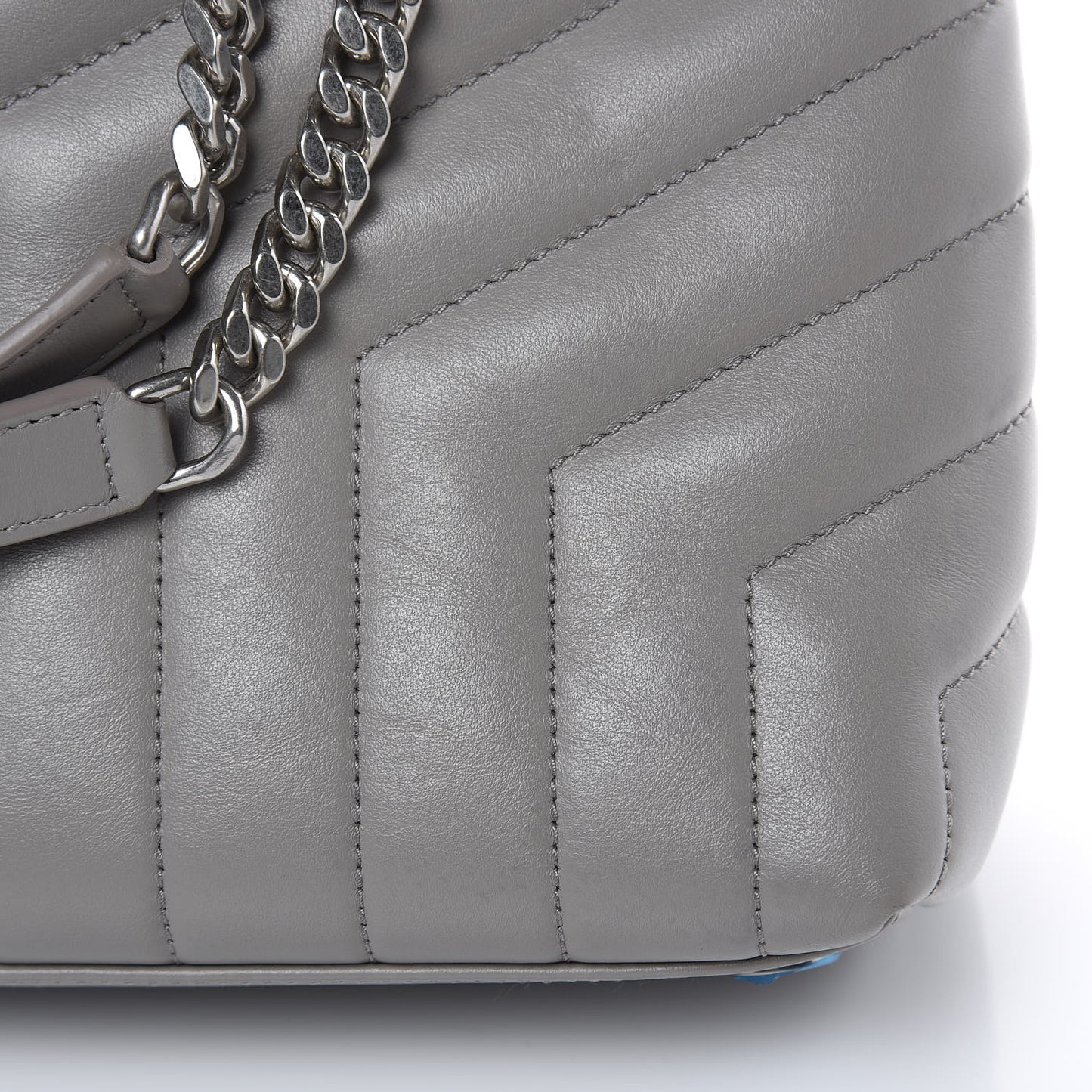 Calfskin Y Quilted Monogram Large Loulou Chain Satchel Light Grey
