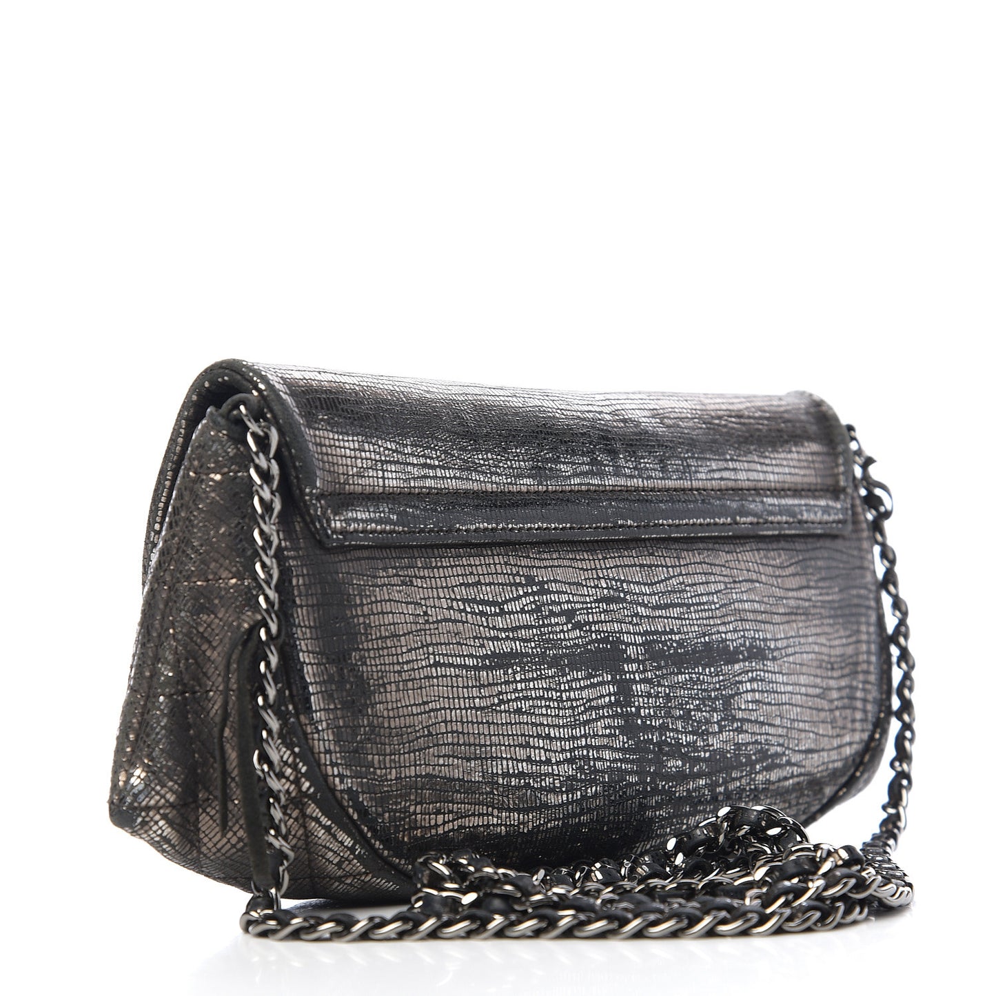 Iridescent Stamped Calfskin Half Moon Wallet On Chain WOC Silver