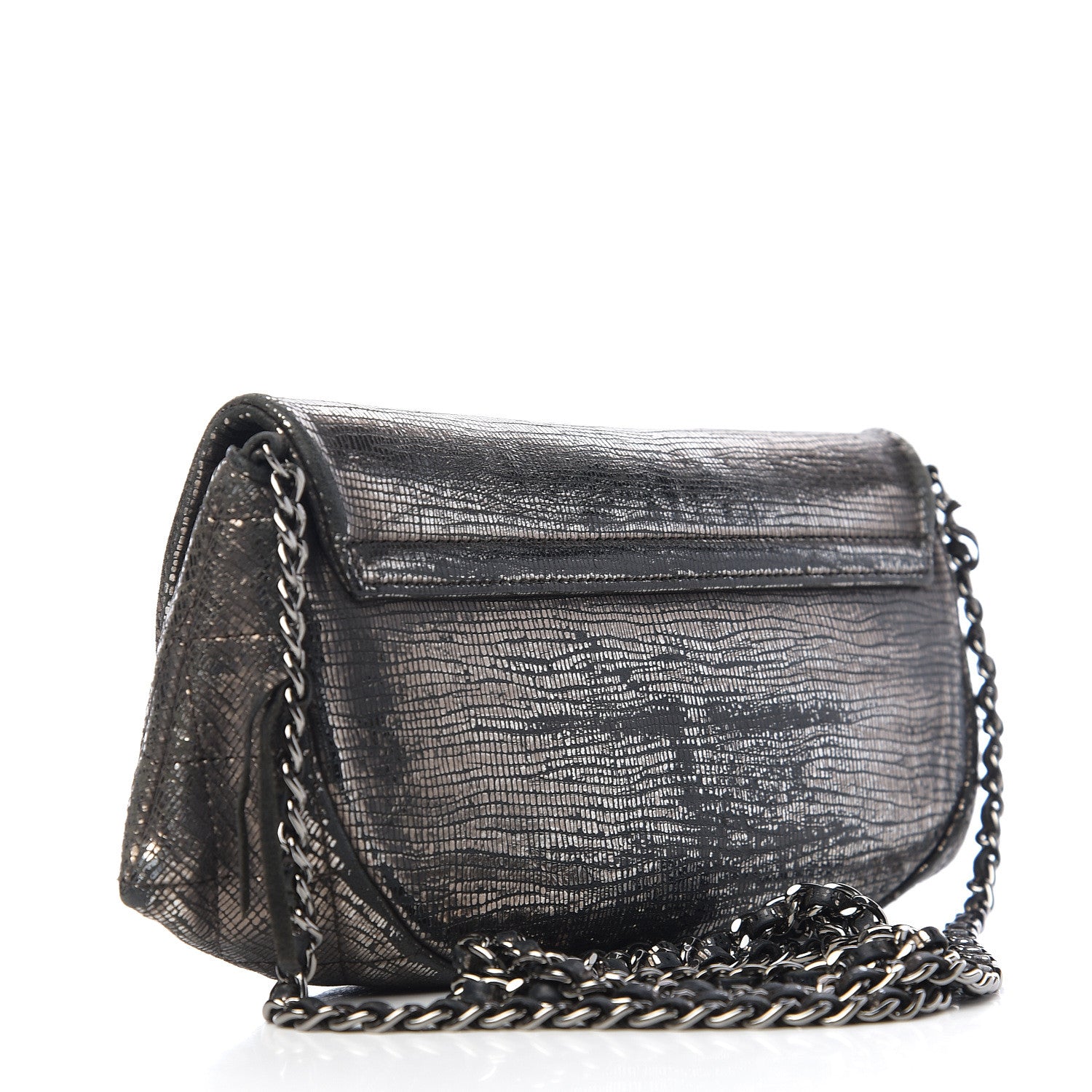 Chanel Iridescent Stamped Calfskin Half Moon Wallet On Chain WOC Silver 2 of 16