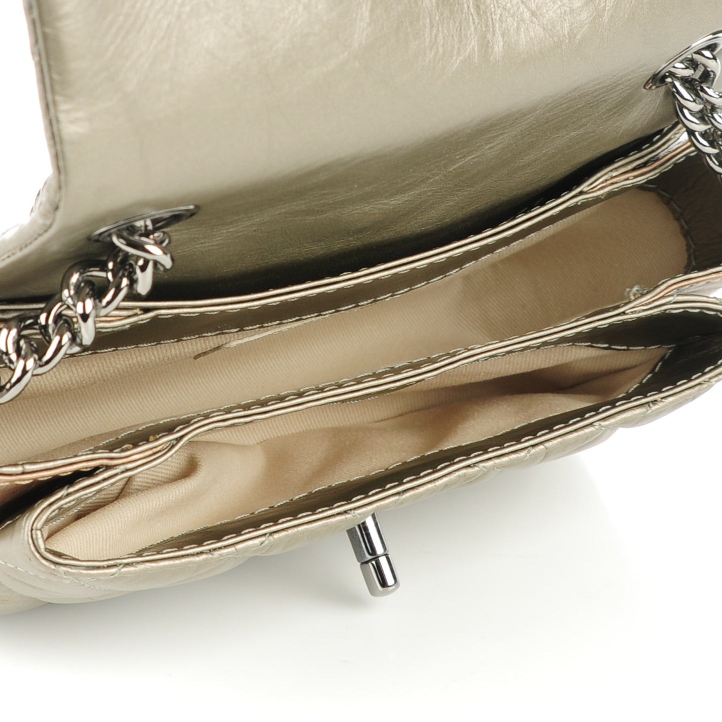 Calfskin Quilted Mini Lady Pearly Flap Silver