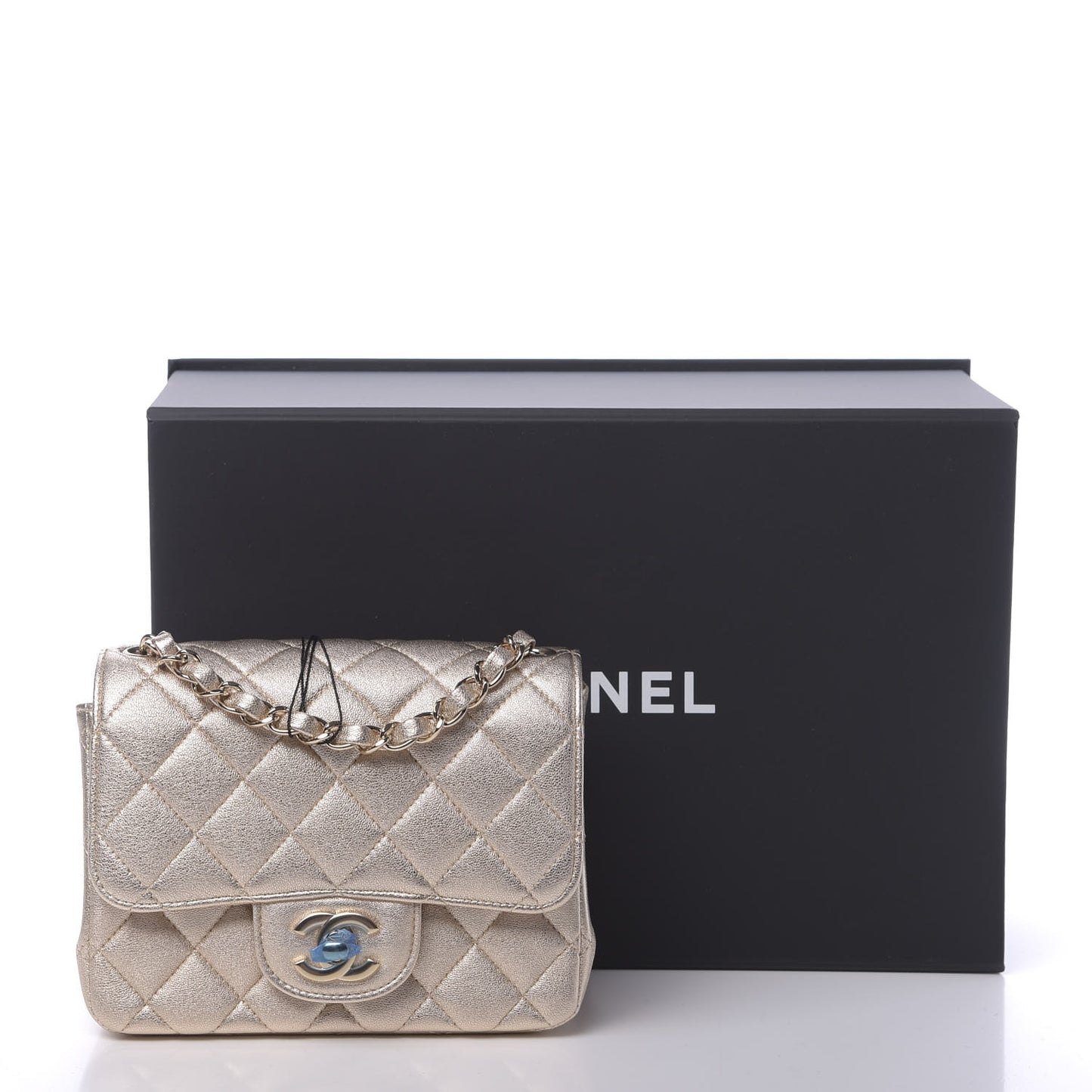 Metallic Lambskin Quilted Mini Square Flap Gold