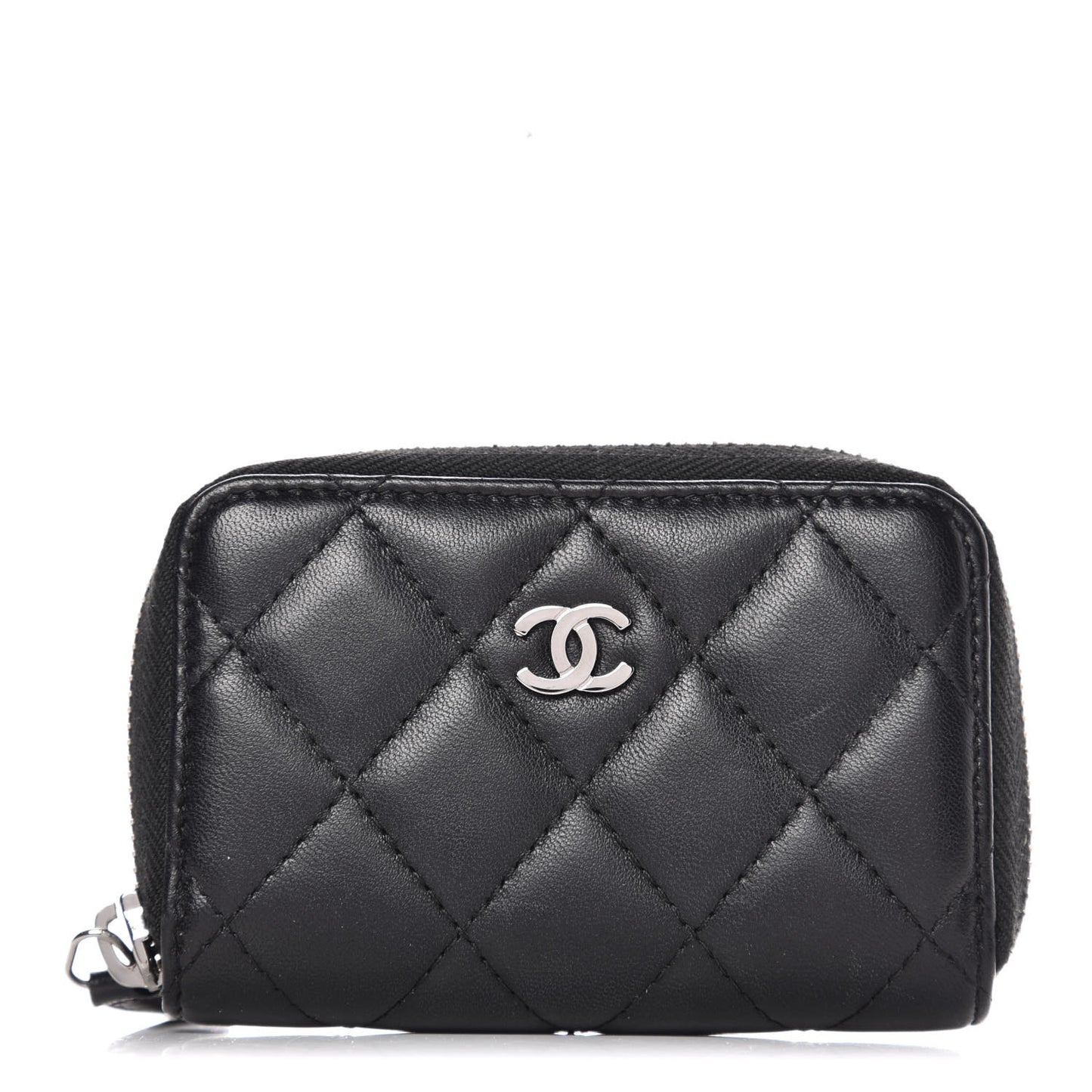 Lambskin Quilted Zip Around Coin Purse Wallet Black