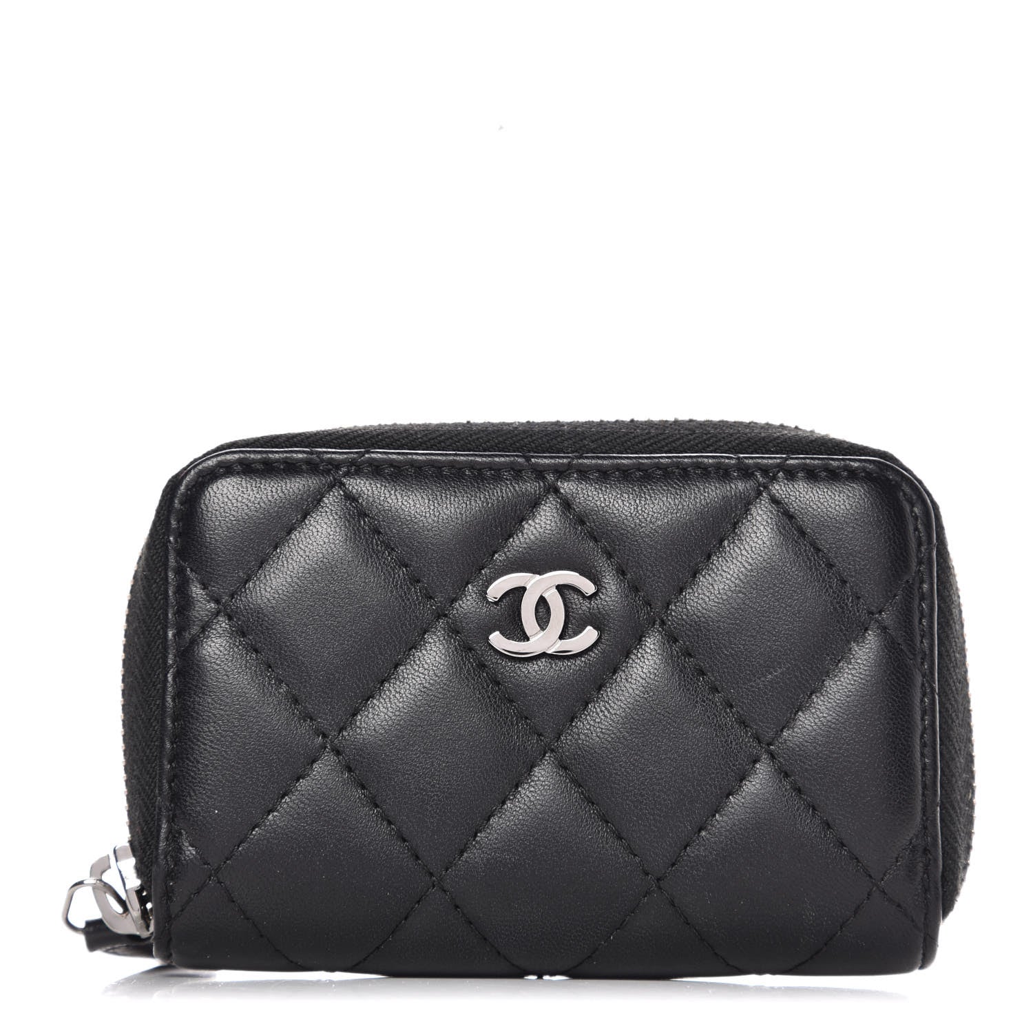 Chanel Lambskin Quilted Zip Around Coin Purse Wallet Black 1 of 8