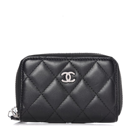 Chanel Lambskin Quilted Zip Around Coin Purse Wallet Black 1 of 8