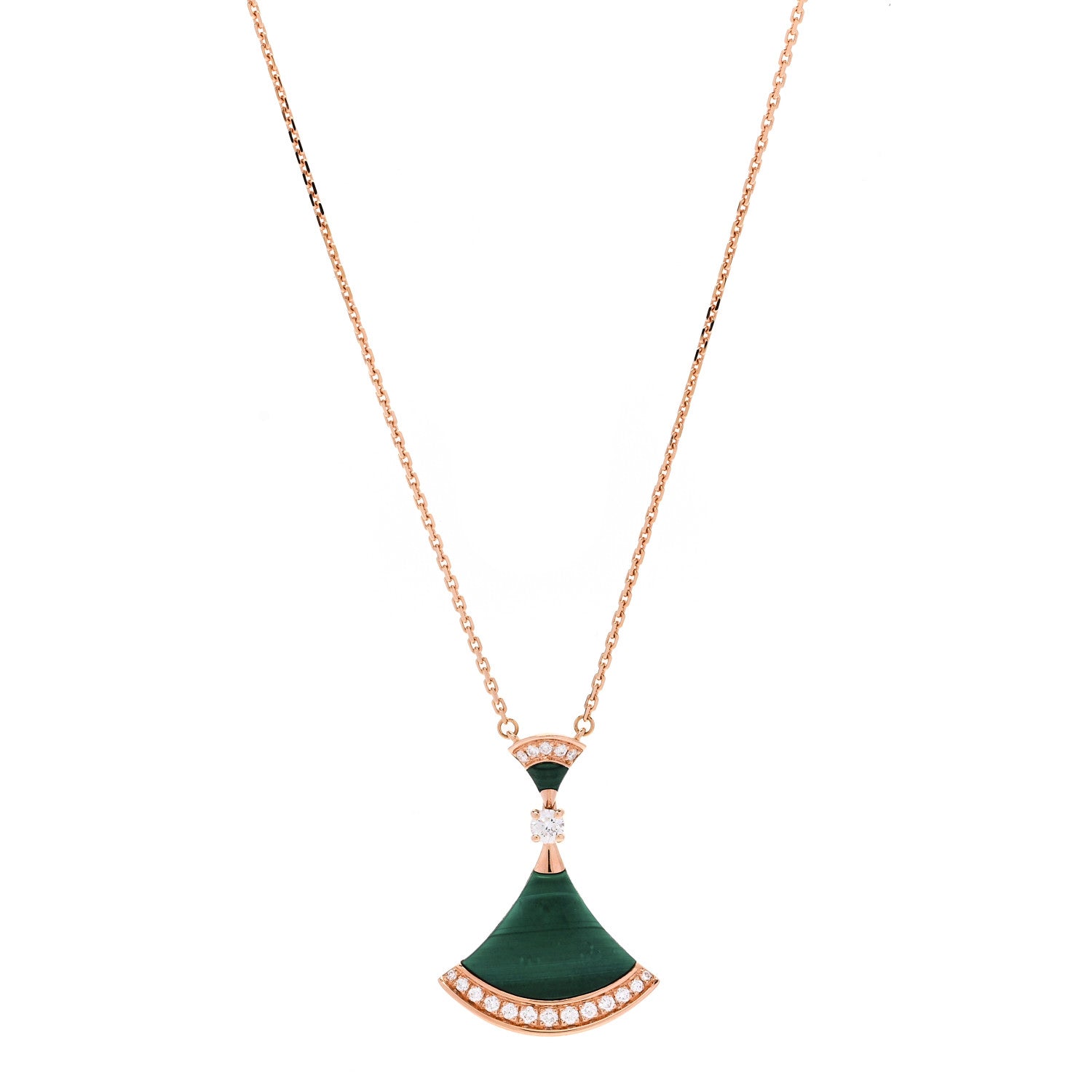 Bulgari 18K Rose Gold Diamond Malachite Divas' Dream Pendant Necklace 1 of 6