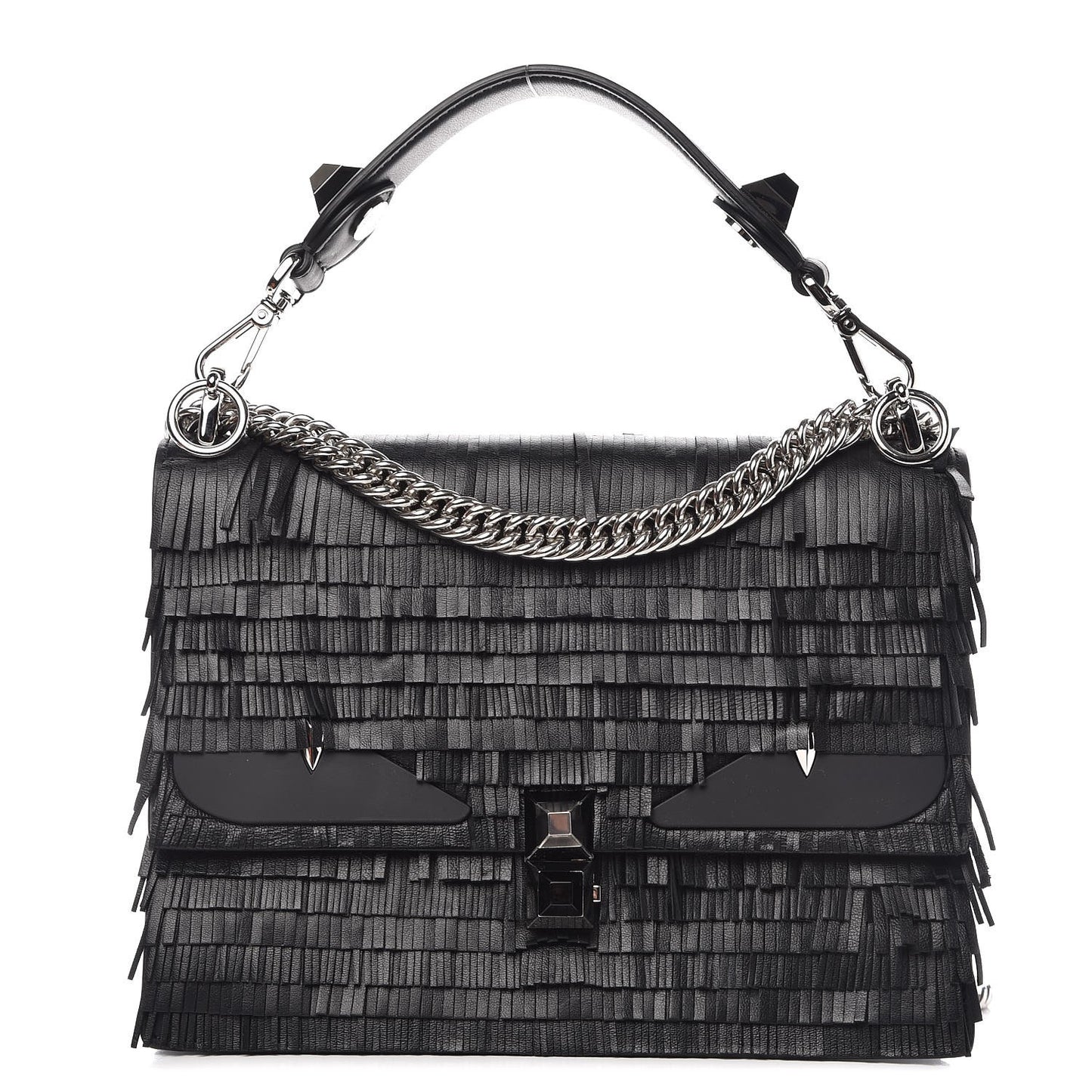 Vitello Century Opaco Monster Eyes Fringe Studded Kan I Shoulder Bag Black