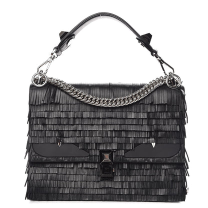 Fendi Vitello Century Opaco Monster Eyes Fringe Studded Kan I Shoulder Bag Black 1 of 7